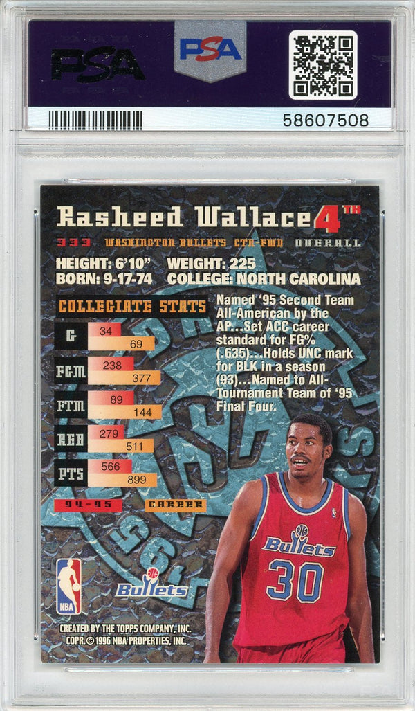 Rasheed Wallace 1995 Topps Stadium Club Members Only Rookie Card #333 (PSA NM-MT 8)