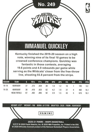 Immanuel Quickley 2020 NBA Hoops Rookie Card