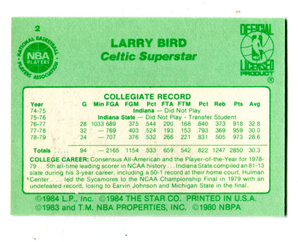 Larry Bird 1984 Star Company #2 Card