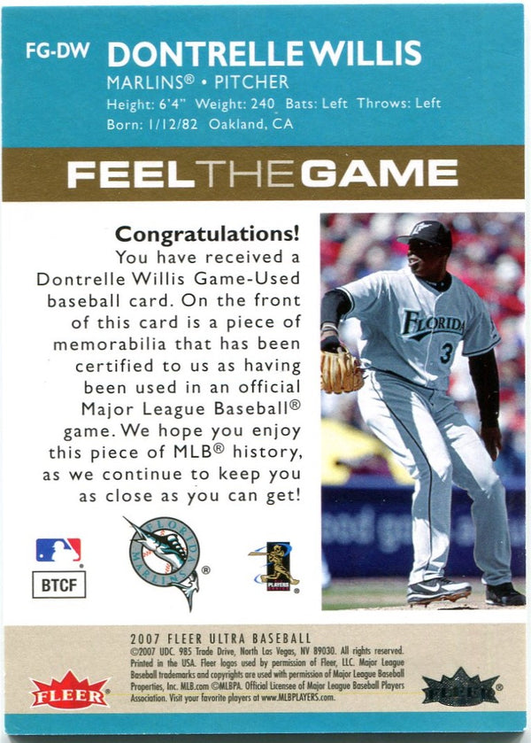 Dontrelle Willis 2007 Fleer Ultra Game Worn Jersey Card