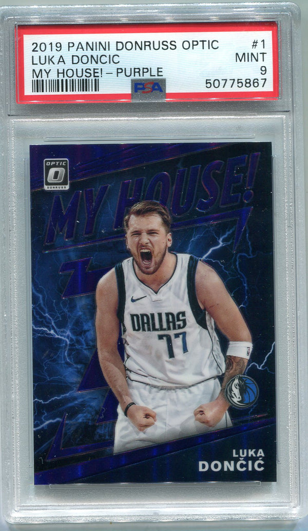 Luka Doncic 2019 Panini Donruss Optic My House! Purple #1 Card (PSA 9)