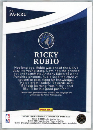 Ricky Rubio Autographed 2020-21 Panini Immaculate Collection Patch Card