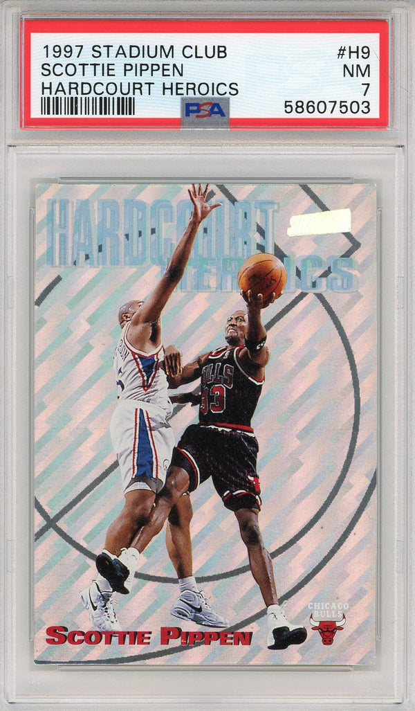 Scottie Pippen 1997 Topps Stadium Club Hardcourt Heroics Card #H9 (PSA NM 7)