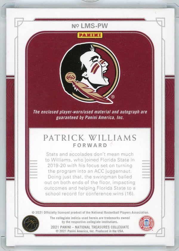 Patrick Williams Autographed 2021 Panini National Treasures Collegiate Patch Card