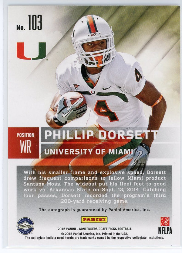 Phillip Dorsett Autographed 2015 Panini Contenders Draft Picks Rookie Card