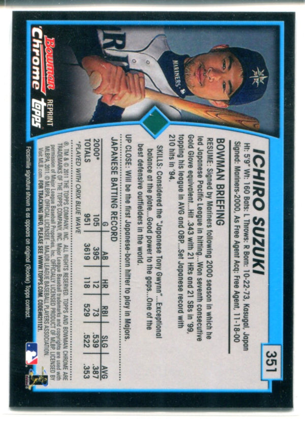 Ichiro Suzuki 2011 Bowman Chrome Rookie Reprint Card #351