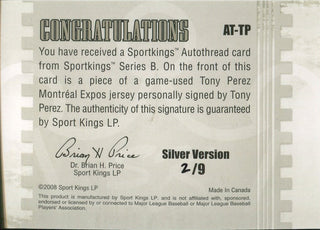 Tony Perez 2008 Sports Kings Game Used/Autographed Card