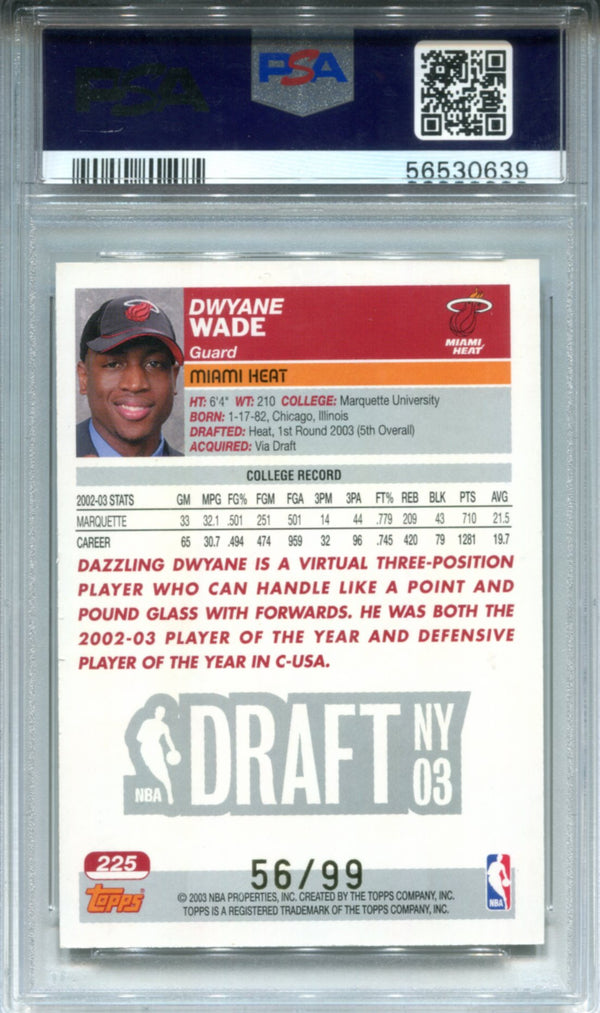 Dwyane Wade 2003 Topps Gold Rookie Card PSA 8  56/99