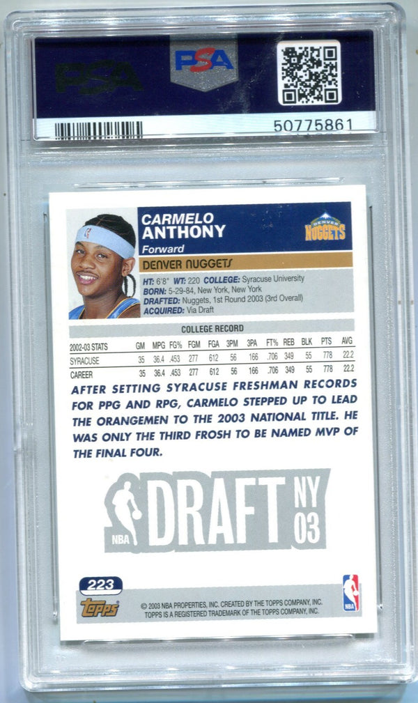 Carmelo Anthony Topps#223 Rookie  (PSA NM-MT 8) Card