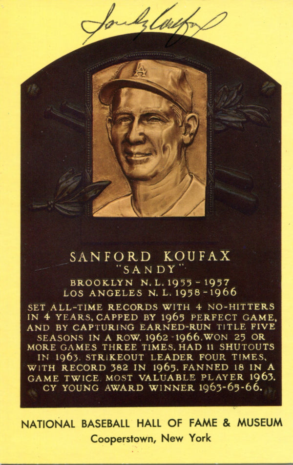 Sandy Koufax Autographed Hall of Fame Plaque (JSA)