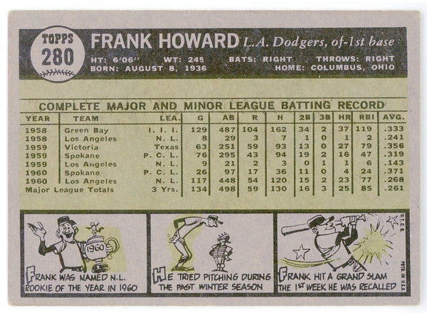 Frank Howard 1961 Topps Card #280