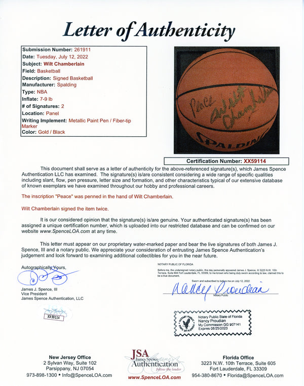 Wilt Chamberlain Autographed Spalding Basketball (JSA)