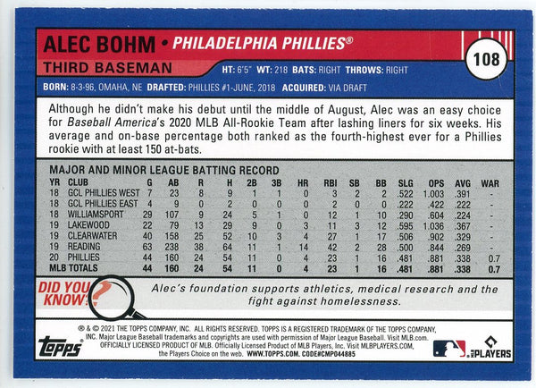 Alec Bohm 2021 Topps Big League Rookie Card #108