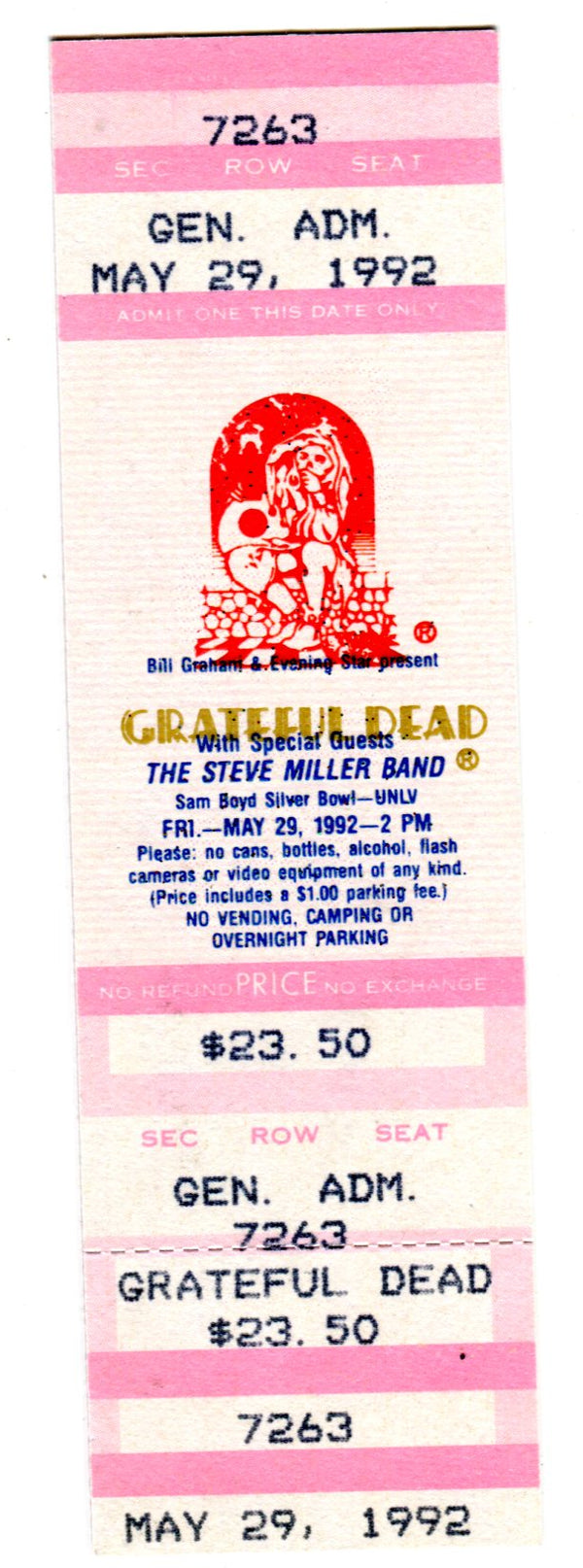 Grateful Dead with Steve Miller Band May 29,,1992 Full Concert Ticket