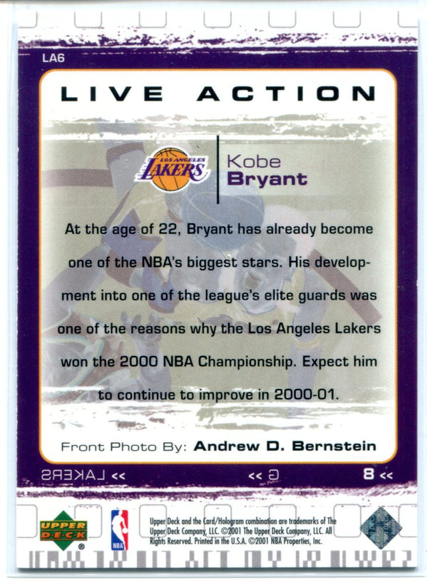 Kobe Bryant 2001 Upper Deck Live Action Card #LA6