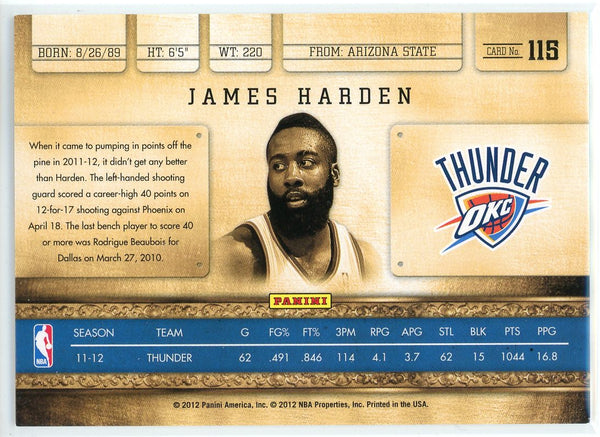 James Harden 2012-13 Panini Gold Standard Card #115