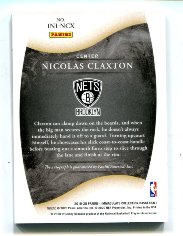 Nicolas Claxton 2019-20 Immaculate Collection Initiation Ink Auto /75