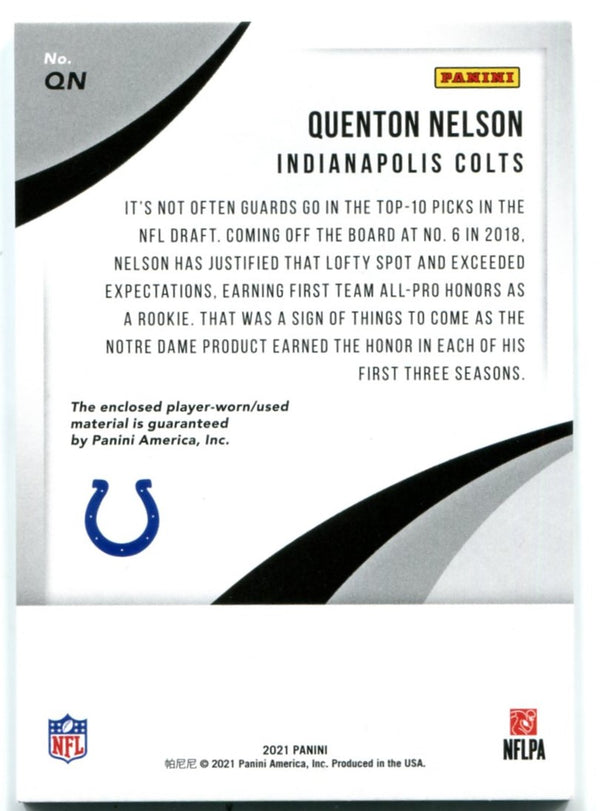 Quenton Nelson 2021 Panini Prime Patch Relic #QN