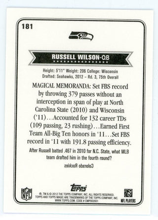 Russell Wilson 2012 Topps Magic Mini Rookie Card #181