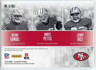 Deebo Samuel, Dante Pettis & Jerry Rice 2019 Panini Illusions Lineage Jersey Card