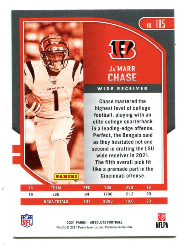 Ja'Marr Chase 2021 Panini Absolute Football #105 RC