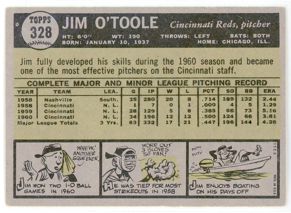 Jim O'Toole 1961 Topps Card #328