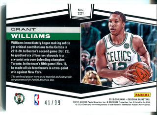 Grant Williams Autographed 2019-20 Panini Obsidian Rookie Jersey Card