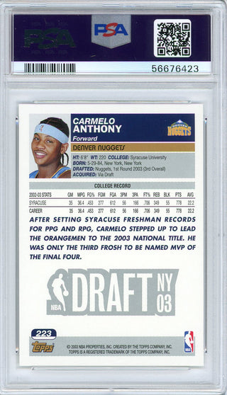 Carmelo Anthony 2003 Topps Rookie Card #223 (PSA Mint 9)