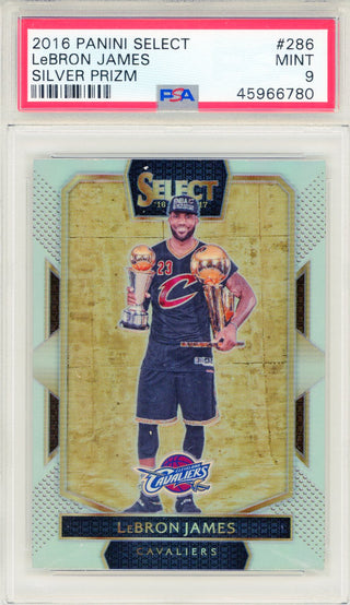 LeBron James 2016 Panini Select Silver Prizm Card #286 (PSA Mint 9)