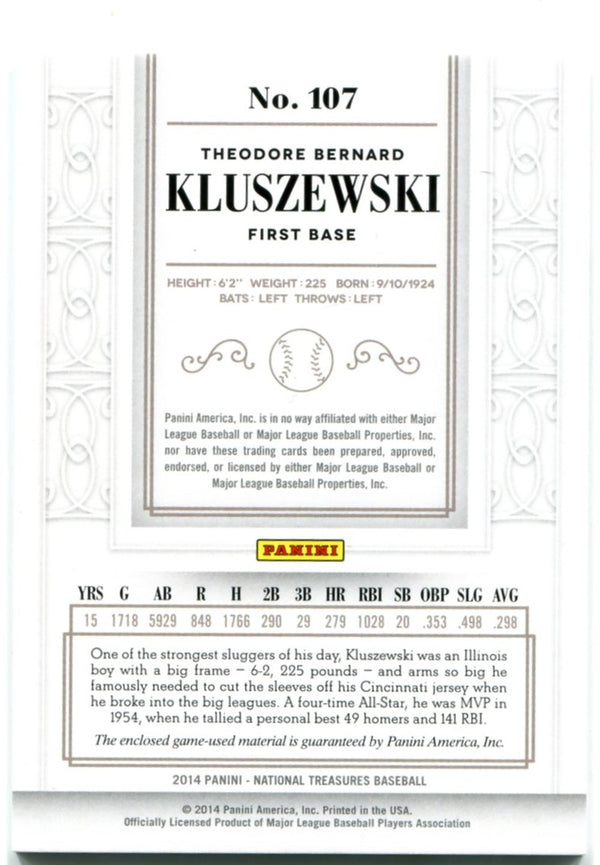 Ted Kluszewski Panini National Treasures Bat Card 2014 04/99