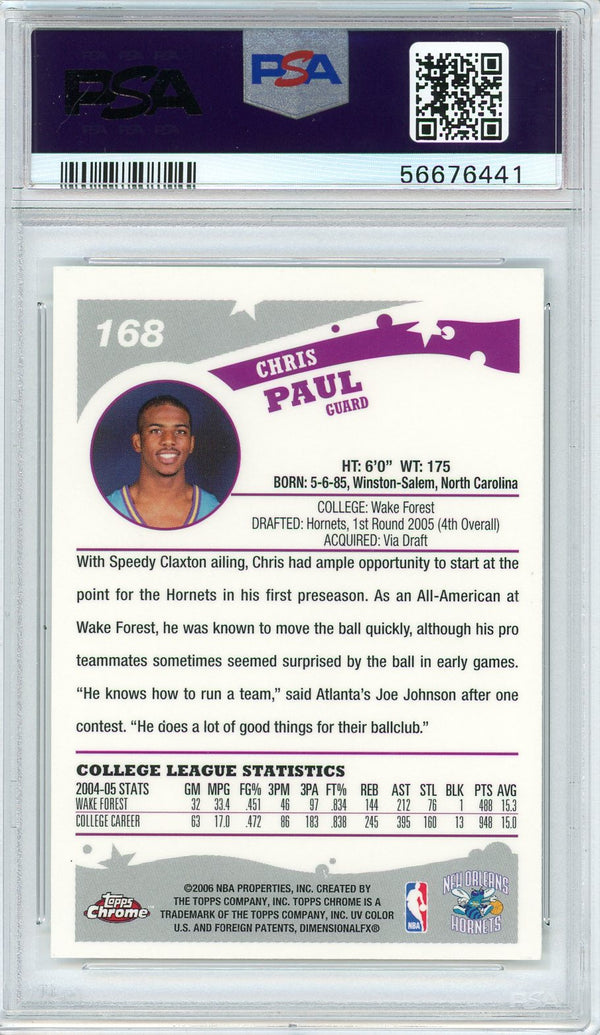 Chris Paul 2005 Topps Chrome Rookie Card #168 (PSA Mint 9)