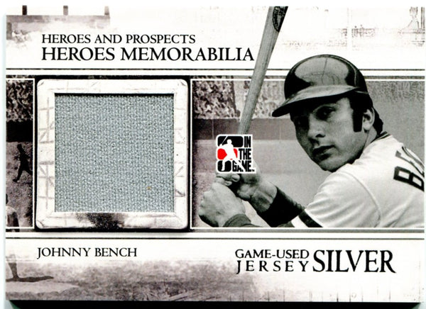 Johnny Bench In the Game Heroes and Prospects Game Used Jersey Card