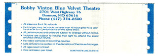 Bobby Vinton Blue Velvet Theatre October 14,1995 Full Concert Ticket