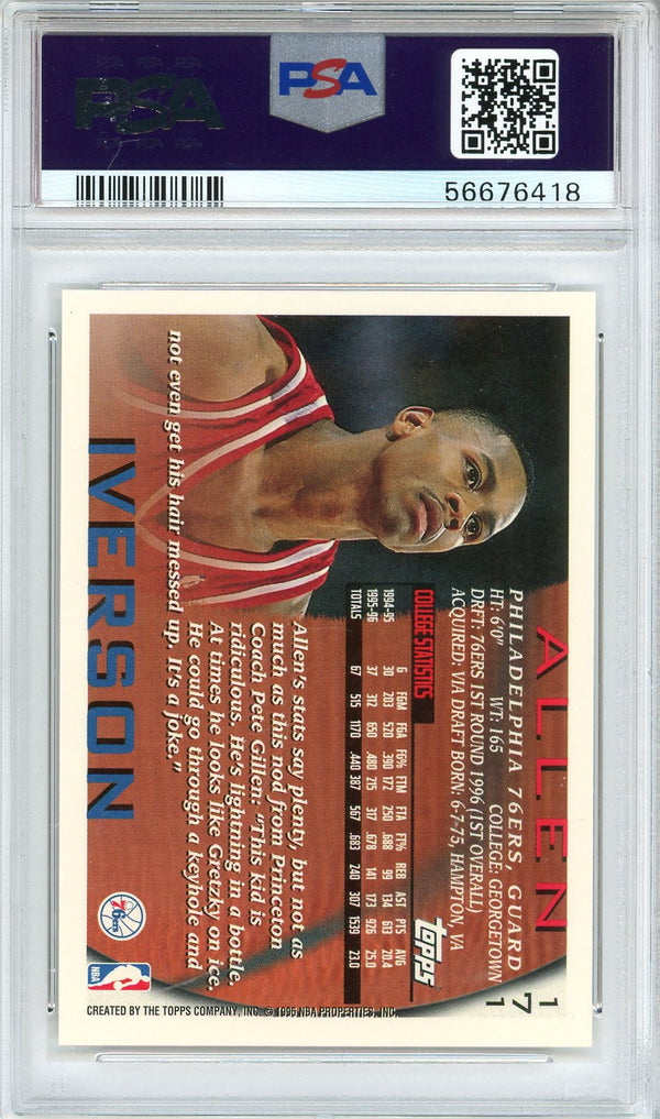 Allen Iverson 1996 Topps Rookie Card #171 (PSA Mint 9)