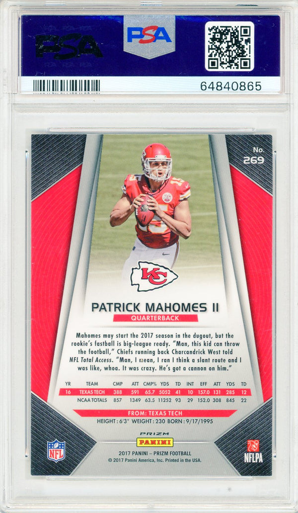 Patrick Mahomes II 2017 Panini Prizm Silver Prizm Rookie Card #269 (PSA Mint 9)