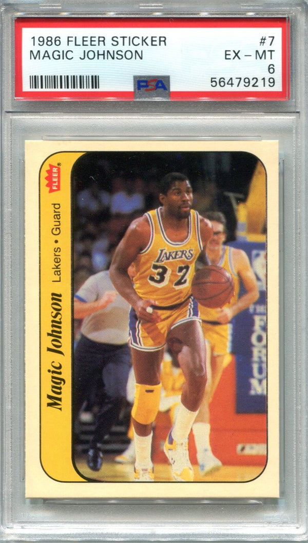 Magic Johnson 1986 Fleer Sticker #7 PSA EX-MT 6 Card