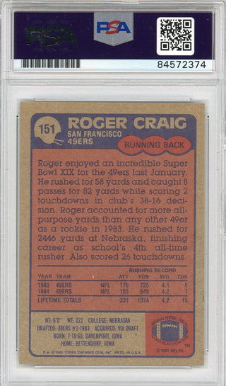 Roger Craig Autographed 1985 Topps Card (PSA)