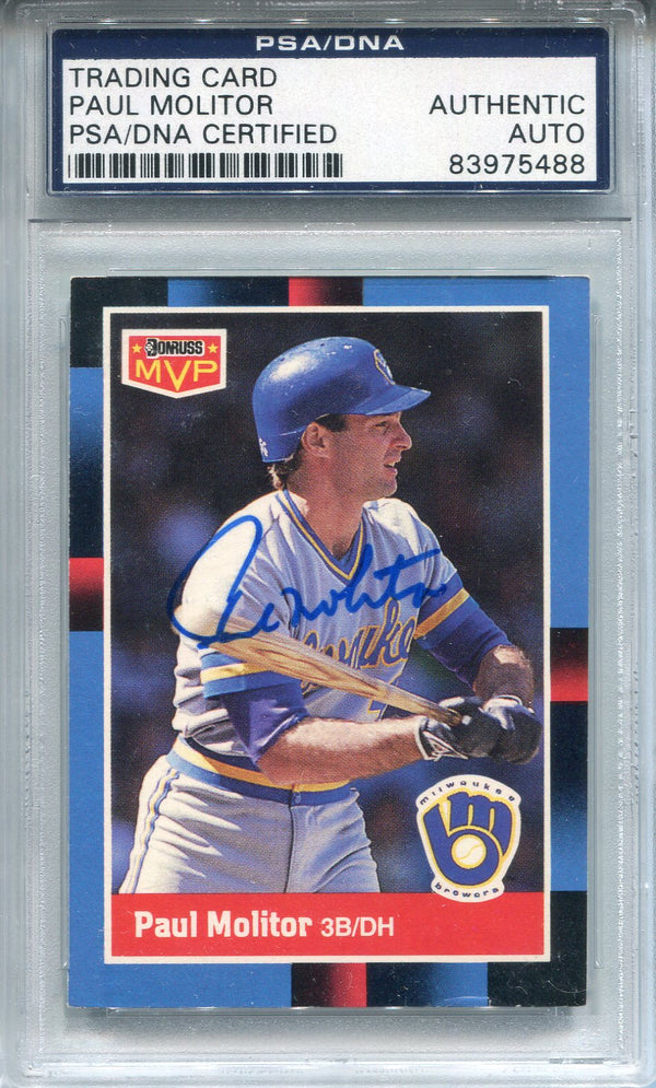 Paul Molitor Autographed 1988 Donruss MVP Card (PSA)