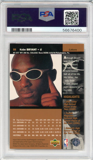 Kobe Bryant 1996 Upper Deck Rookie Card #58 (PSA Mint 9)