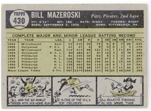 Bill Mazeroski 1961 Topps Card #430