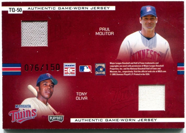 Kirby Puckett Harmon Killebrew Paul Molitor Tony Oliva Team Quads Playoff Jersey and Bat Card 076/150 2005