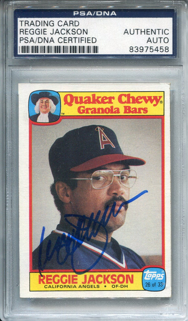 Reggie Jackson Autographed 1986 Topps Quaker Card (PSA)