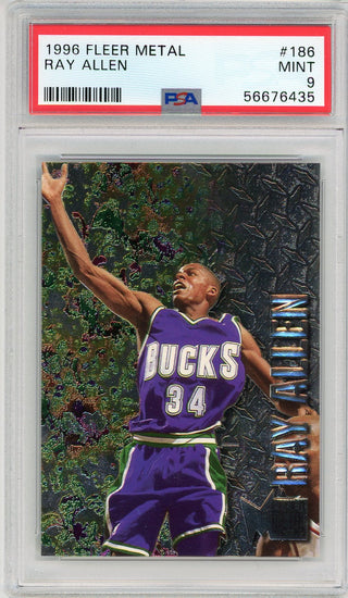 Ray Allen 1996 Fleer Metal Rookie Card #186 (PSA Mint 9)