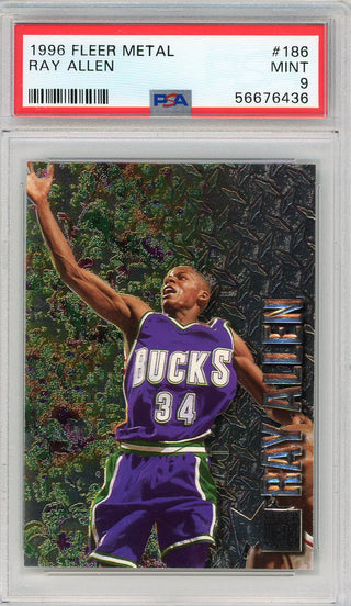 Ray Allen 1996 Fleer Metal Rookie Card #186 (PSA Mint 9)