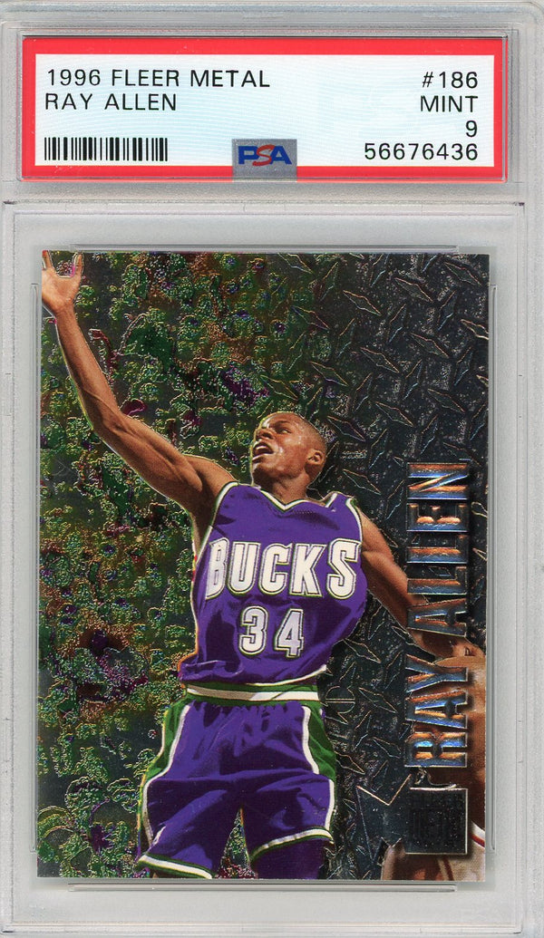 Ray Allen 1996 Fleer Metal Rookie Card #186 (PSA Mint 9)