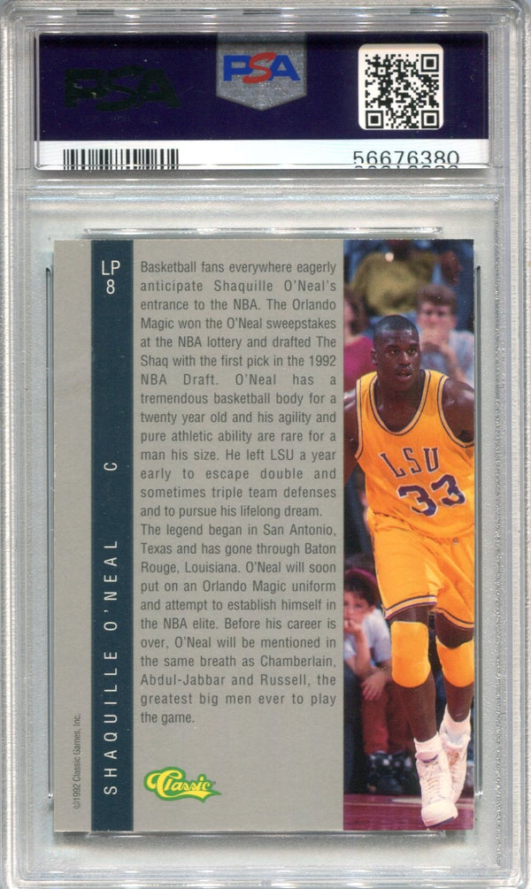 Shaquille O`Neal 1992 Classic 4 Sport  #LP8 PSA NM-MT 8 Card