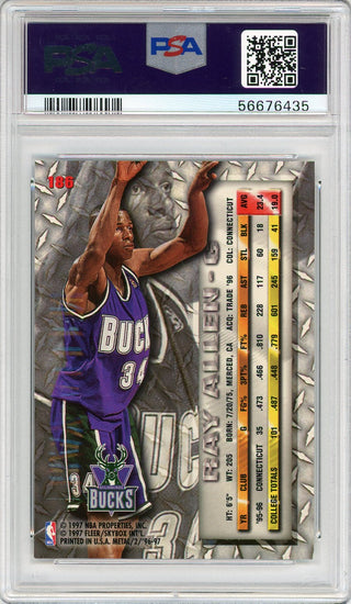 Ray Allen 1996 Fleer Metal Rookie Card #186 (PSA Mint 9)