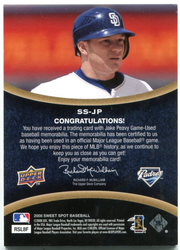 Jake Peavy 2008 Upper Deck Sweet Spot Jersey Card