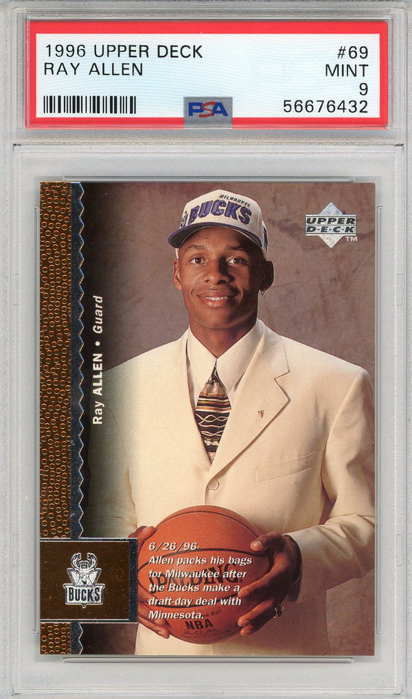 Ray Allen 1996 Upper Deck Rookie Card #69 (PSA Mint 9)