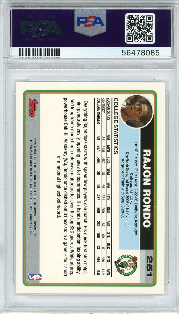 Rajon Rondo 2006 Topps Rookie Card #251 (PSA)